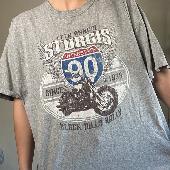 Vintage 77th Annual Sturgis I-90 Black Hills Rally Motorcycle Graphic Tee Sz 2XL - Picture 5 of 10
